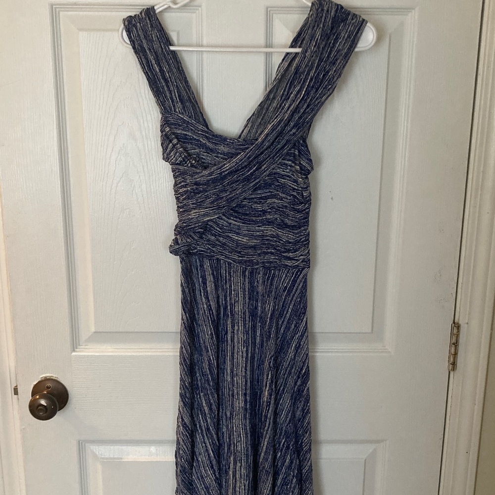 Elegant Blue Jersey Draped Sleeveless Dress